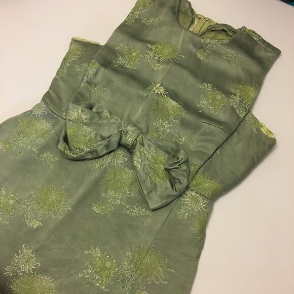 Vintage 50s 60s Green Party Dress with Bow Wiggle Cocktail Holiday Christmas (IB - Picture 12 of 16